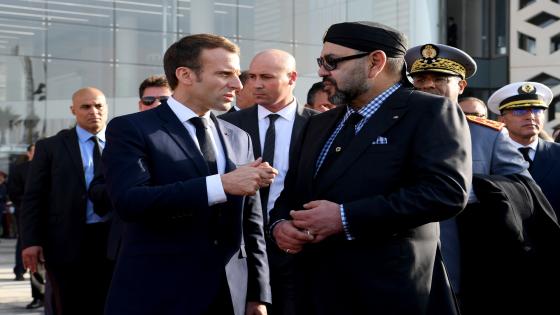 Moroccan King Mohammed VI (R) speaks with French President Emmanuel Macron (L) after inaugurating a high-speed line at Rabat train station on November 15, 2018. - French President Emmanuel Macron will visit Morocco on November 15 to take part in the inauguration of a high-speed railway line that boasts the fastest journey times in Africa or the Arab world. (Photo by CHRISTOPHE ARCHAMBAULT / POOL / AFP) (Photo credit should read CHRISTOPHE ARCHAMBAULT/AFP via Getty Images)