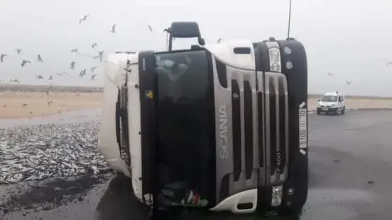 إنقلاب شاحنة ” رموك ” لنقل الأسماك نواحي أكادير