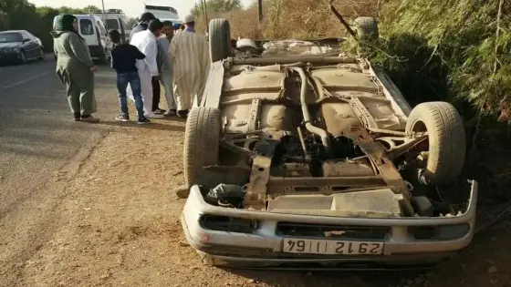 في أول أيام عيد الفطر.. نجاة 6 أشخاص في حادث انقلاب سيارة بجماعة الكفيفات ضواحي أولاد تايمة