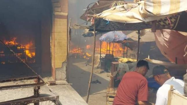 حريق مهول يأتي على محلات تجارية ويخلف خسائر جسيمة بشيشاوة
