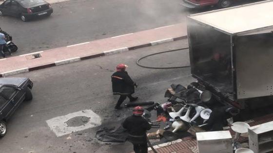 احتراق لمقطورة شاحنة من الحجم الكبير بانزكان